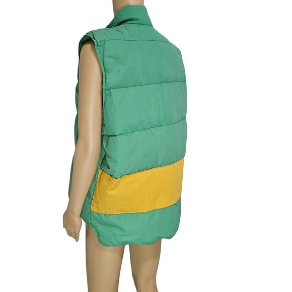 1980s Woolrich Insulated Kelly Green Yellow Goose Down Puffer Vest Size Medium - Picture 8 of 12